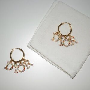 Dior Gold Hoop Earrings with Multicolor Stones